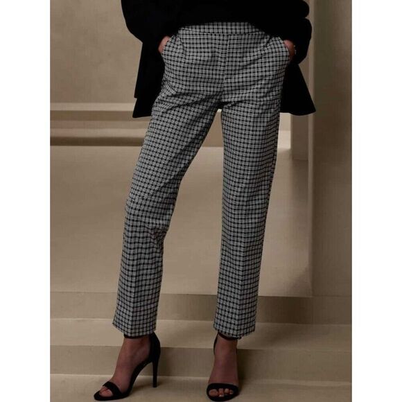 Banana Republic 430072 Women's Sz 0 Black Plaid Hayden Taper Pull On Pants - Picture 10 of 11